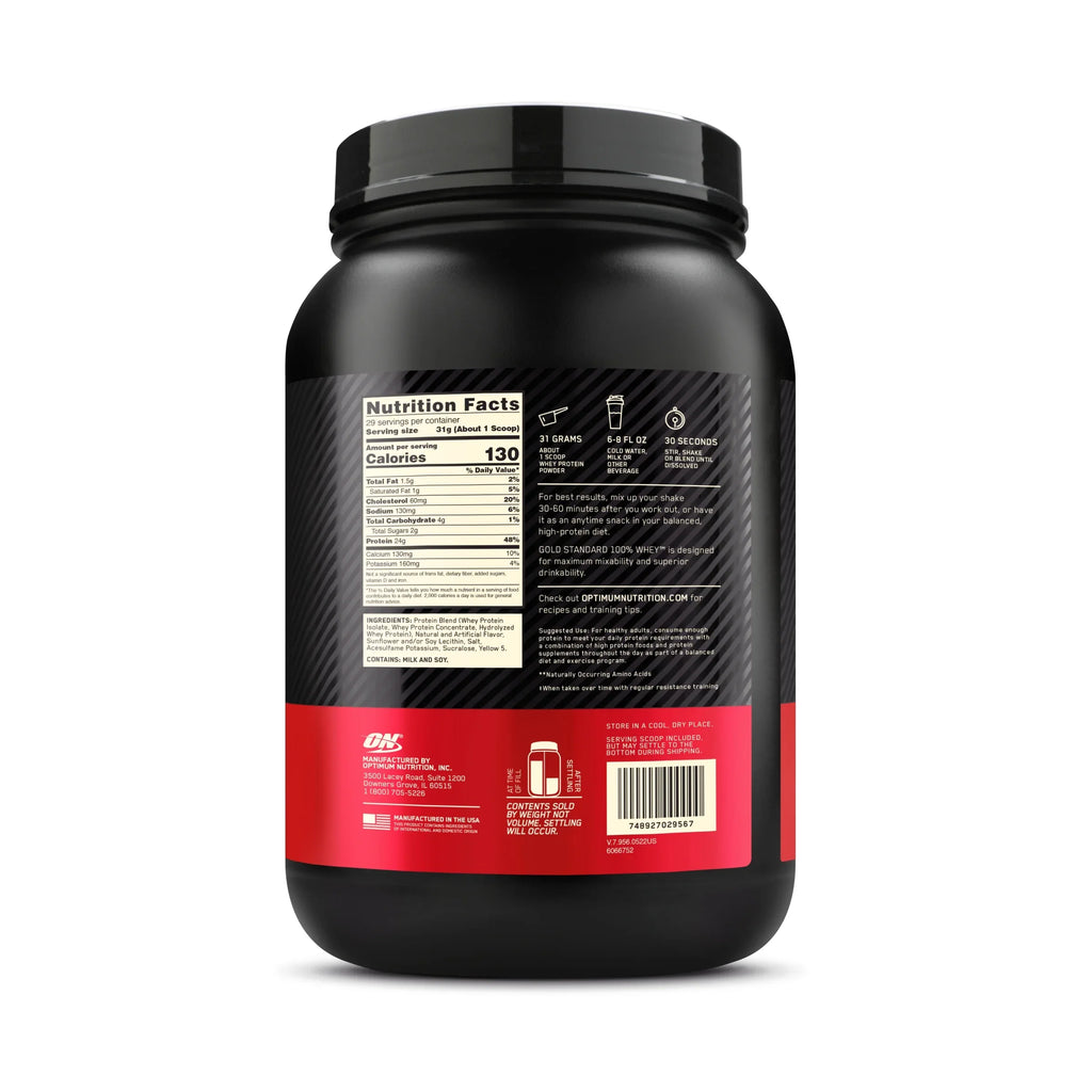 Protein 2 Servings Optimum Cream, Banana Whey 100% Gold Standard Nutrition, 29 lb, Powder,