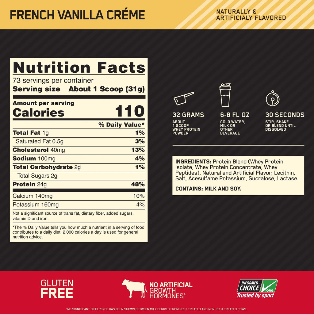 Protein Creme, 100% 73 Standard Vanilla Optimum lb, Servings 5 Gold Whey Nutrition, Powder, French