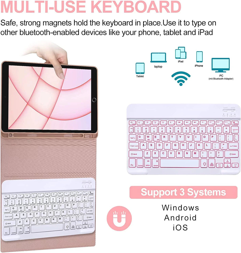Bluetooth Gen Holder Pencil iPad Keyboard Pink 2022 Case Apple 5th for Keyboard iPad Air Kvago Built-in