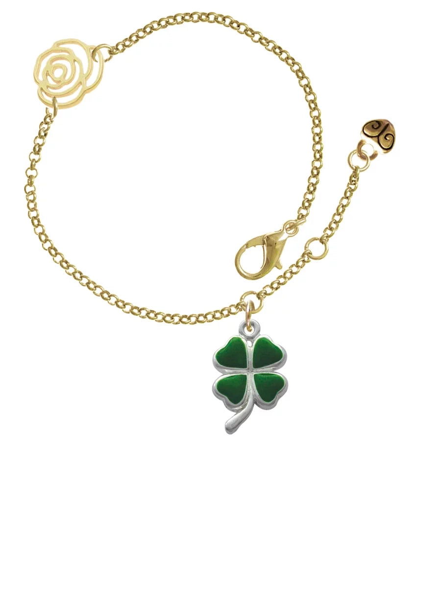 Chain Extender Leaf Green Link with 6.25"+1.75" Bracelet, Gold-tone Delight Heart Rose Four Leaves Silvertone Jewelry Clover