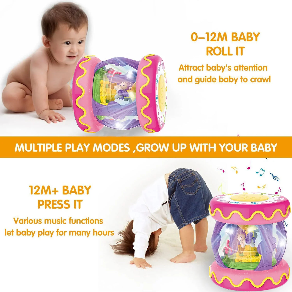 for Boys 12-18 6 Rotating Baby Learning 12 Toys Old Toys Musical Toddlers to Infant Months, Light Up Baby Sytle-Carry 2 Unicorn Years Girls 1 3+ Toys Months,