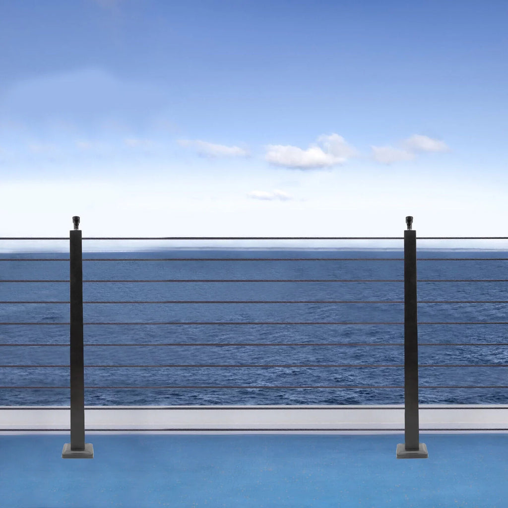 Two Concrete Post Railing Level System Sides Steel Cable Wood Deck Level Railing Pre-Drilled Post Square 36''x2''x2'' Stainless Cable Fence for