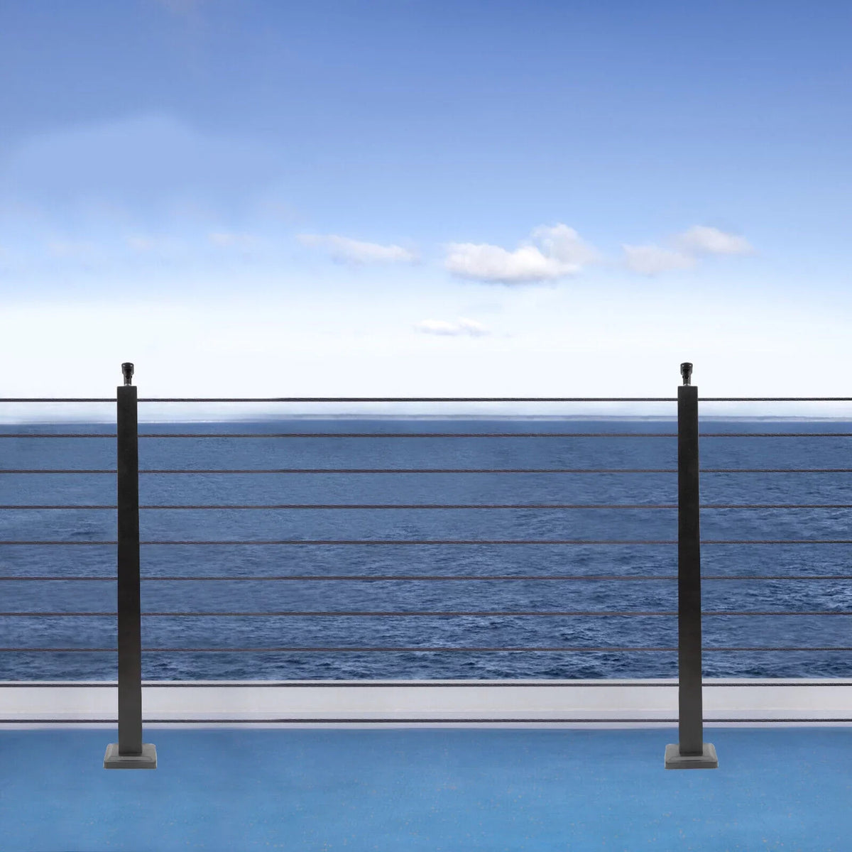 Two Concrete Post Railing Level System Sides Steel Cable Wood Deck Level Railing Pre-Drilled Post Square 36''x2''x2'' Stainless Cable Fence for