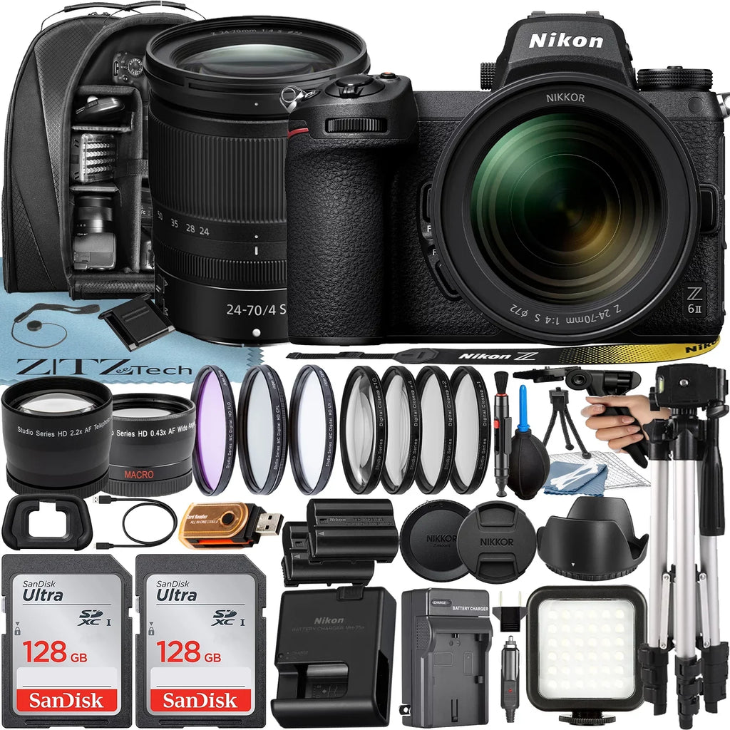 with ZeeTech Lens + f/4 2 Case Nikon Z6 Accessory II Tripod Mirrorless + Z SanDisk Camera Pack S Bundle 128GB Card + 24-70mm + NIKKOR