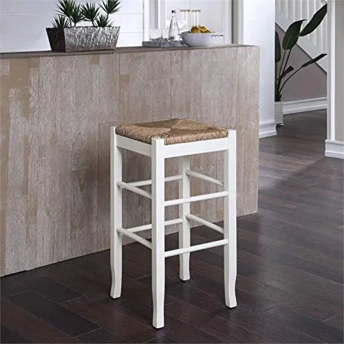 Of Rush Square Bar White Stool - 2 Set In 29" Stationary