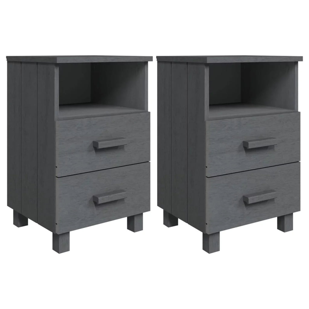 Wood pcs 15.7"x13.8"x24.4" Gray 2 Bedside Irfora Dark Solid Cabinets HAMAR