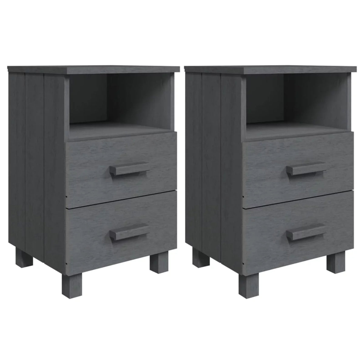 Wood pcs 15.7"x13.8"x24.4" Gray 2 Bedside Irfora Dark Solid Cabinets HAMAR
