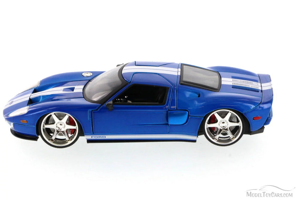 Stripes 7\" White by Ford Diecast Model Furious Blue GT Jada" Car (2015) 1/24 with & \Fast Movie