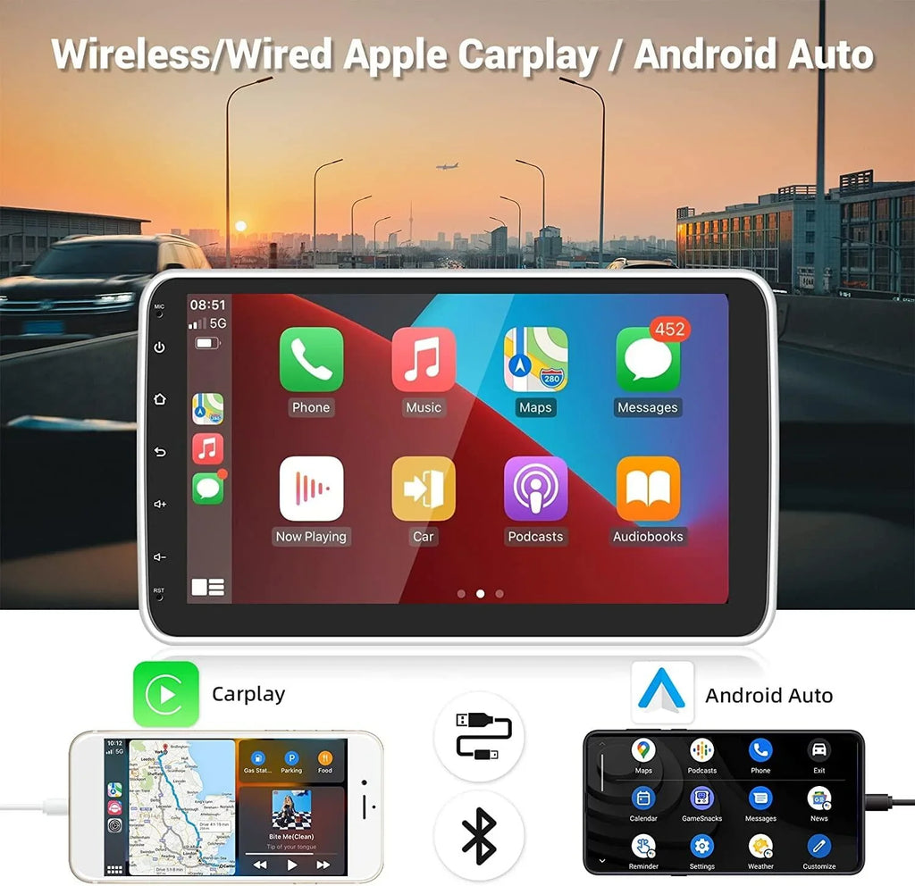 Stereo Android 180°Rotatable Podofo Wireless WIFI Android Camera FM HD AHD Vertical 1080P Bluetooth, GPS New 13 10.1'' Radio Carplay 1+16G Auto Din 1 Screen Car Single