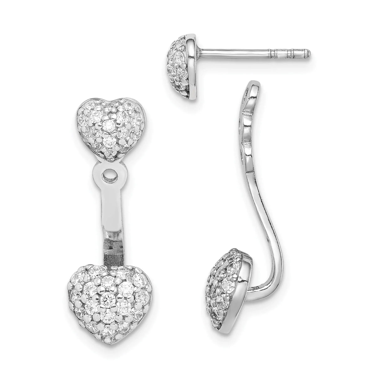 Earrings Jacket Post Rhodium-plated Heart Silver Primal Silver CZ Sterling with
