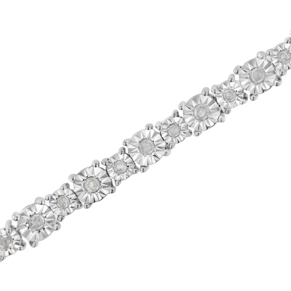 Clarity) Graduated Diamond Bracelet Alternating Tennis - I3 Miracle-Set Color, .925 Silver Sterling 1.0 Link Cttw 7.5" (I-J