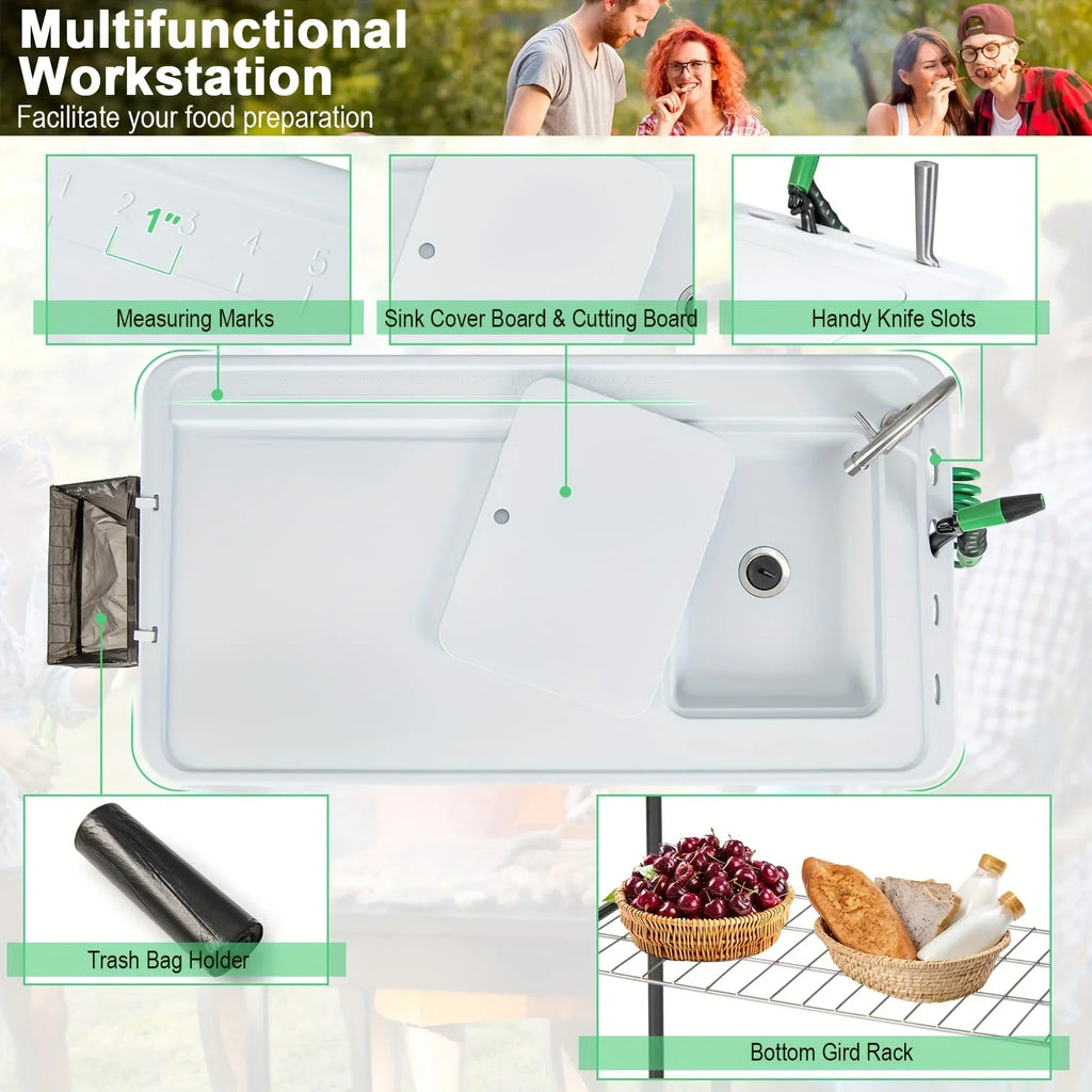 Rack Faucet Camping Cleaning Grid Table, Folding Portable W/ Hose Table Fish