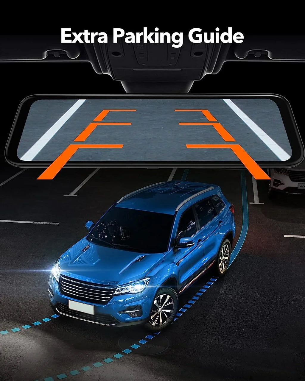 Mirror Dash & and Port GPS, Cameras 12'' Vision, 4K 1080P Vehicle, USB Front Super Rear with Rear WOLFBOX 64GB Cam, Dash Car Card C Night Free View