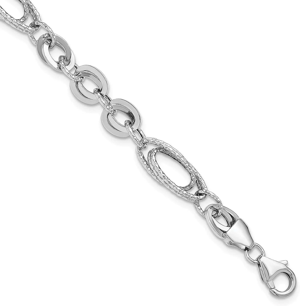 14k Italy In Gold - Bracelet Link Polished 7.75"- Made & Textured White Fancy Oval Diamonds Avariah