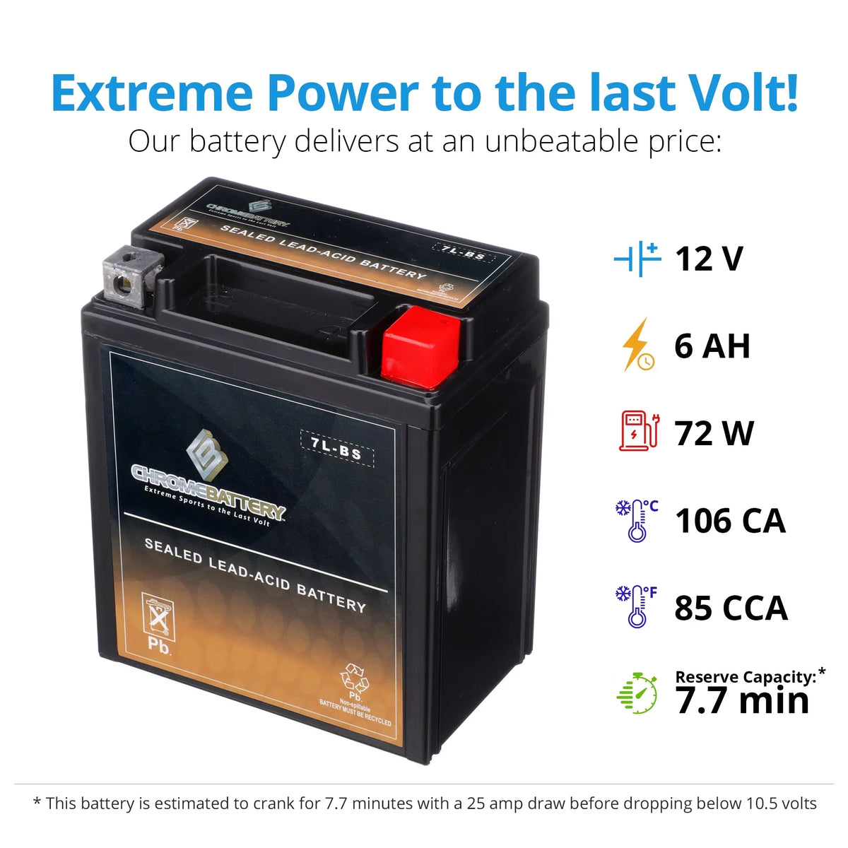 for Volts,6 Ah, 2000 Motorcycle Cca) Kl250 12 Battery Super 250cc Sherpa 75 Kawasaki Battery Chrome (7l-bs Ytx7l-bs