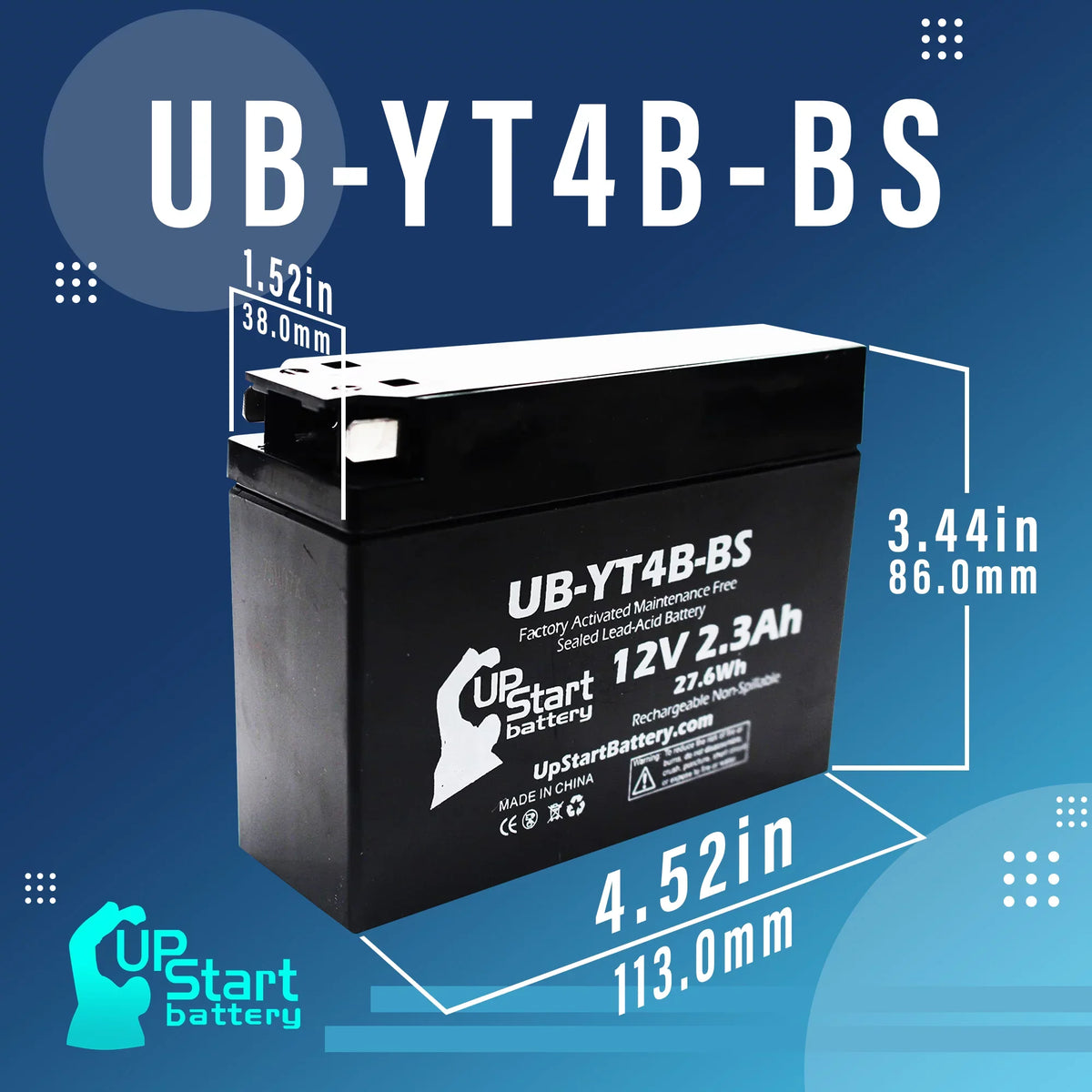 2004 Maintenance 400CC 2.3Ah, Yamaha Battery UB-YT4B-BS UpStart Motorcycle Activated, Replacement Battery Free, Factory for 5-Pack 12V, SR400 -