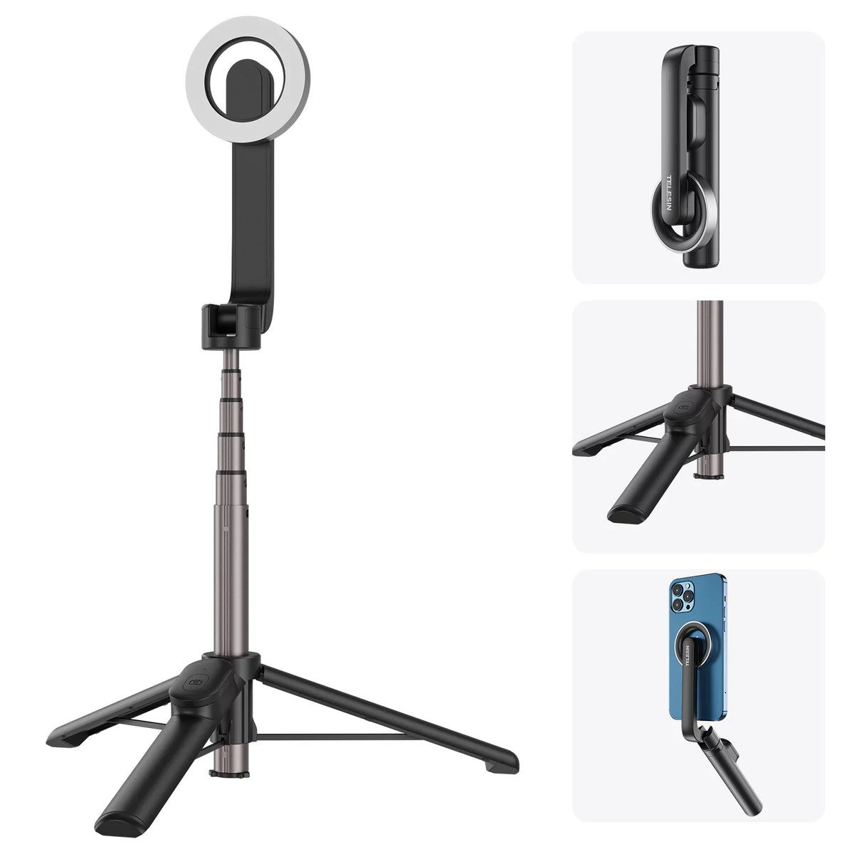 Tripod, for Selfie inch Remote with Magnetic , 27.1 Control TELESIN Stick Rotation
