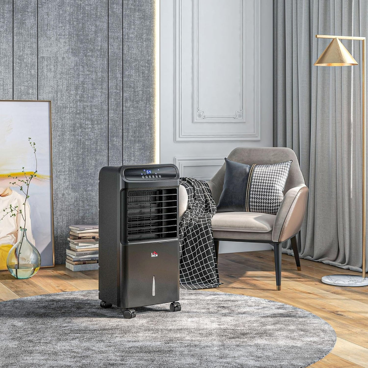 Water for 32" Unit LED Office, Evaporative Tank 3-In-1 Cooler, Fan HOMCOM Water Conditioner Humidifier Timer, Ice Mobile Home Bedroom, with 3.2gal Cooling Oscillating, Black Display, Air Remote,