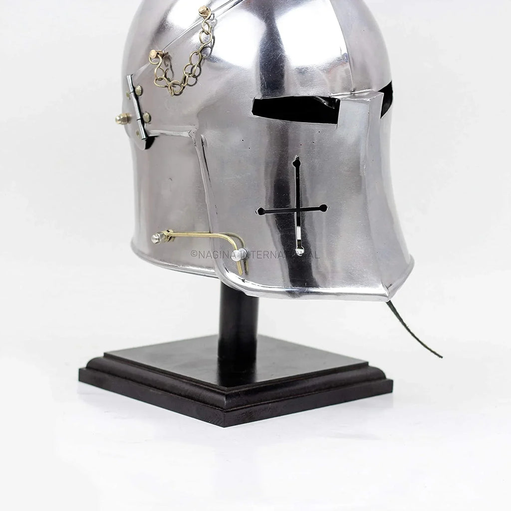 Props Larpers Crusader's Steel Templar Base & Black Helm Helmet Costumes International For Medieval Nagina Wooden On Barbuta | Brushed Knights Armory Visored
