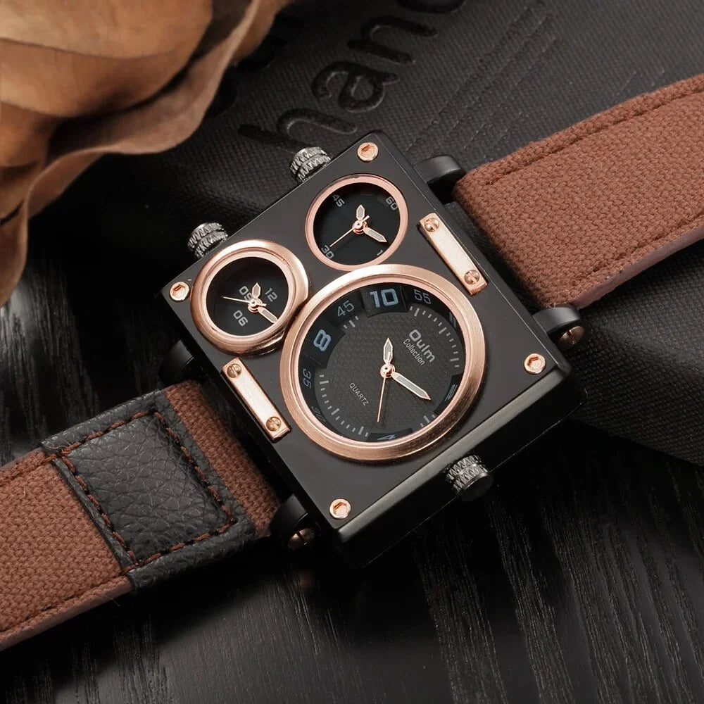Casual Designer Watch Style Luxury Men Unique Fashion Time Big Face Watches Zone Square Quartz Blue Watches New Men's Brand 3