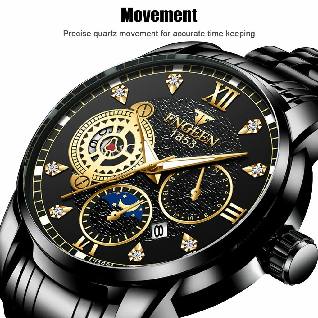 Steel Stainless Waterproof Wristwatch Classic Watch Men's Quartz Luxury Luminous
