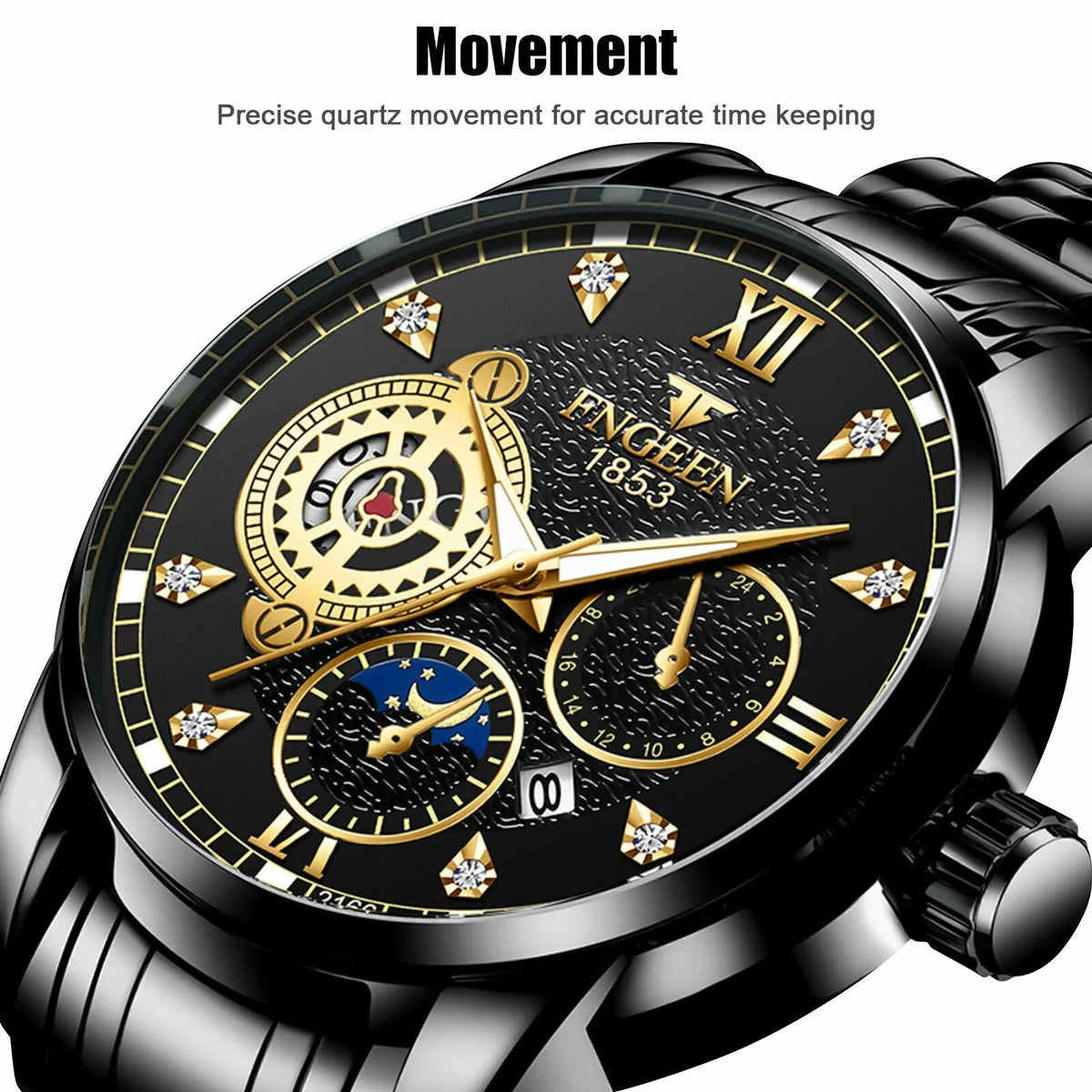Steel Stainless Waterproof Wristwatch Classic Watch Men's Quartz Luxury Luminous