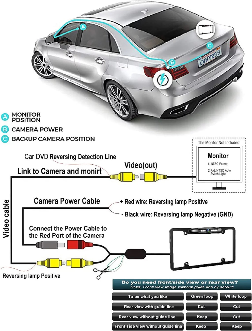 for Rearview Camera DDX5706S Kenwood Plate Waterproof DDX-5706S Backup License Black