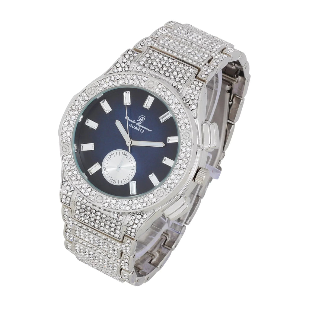 '- -C Out Blast on Rhinestones Blue Hop by Inspired Raymond Diamond Watch - SLV Charles Men's Timepiece- MB Bling Hip ST10311 Iced Big