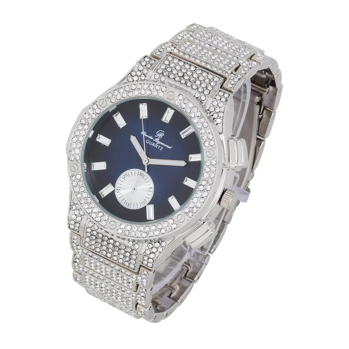 '- -C Out Blast on Rhinestones Blue Hop by Inspired Raymond Diamond Watch - SLV Charles Men's Timepiece- MB Bling Hip ST10311 Iced Big