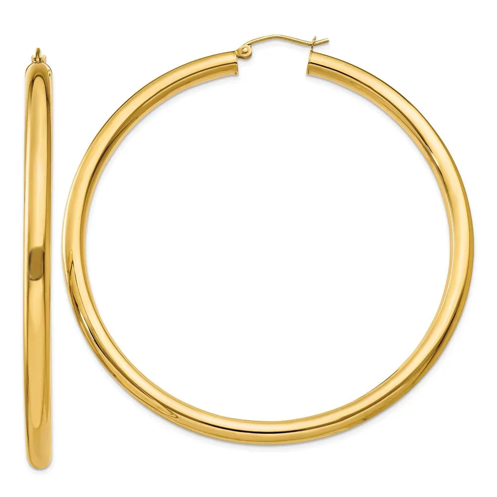 for Hoop Yellow 4mm Earrings; for Adults Men Women Tube and and 14kt Real Polished Teens; Gold