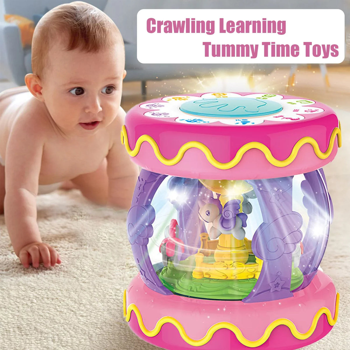 for Boys 12-18 6 Rotating Baby Learning 12 Toys Old Toys Musical Toddlers to Infant Months, Light Up Baby Sytle-Carry 2 Unicorn Years Girls 1 3+ Toys Months,