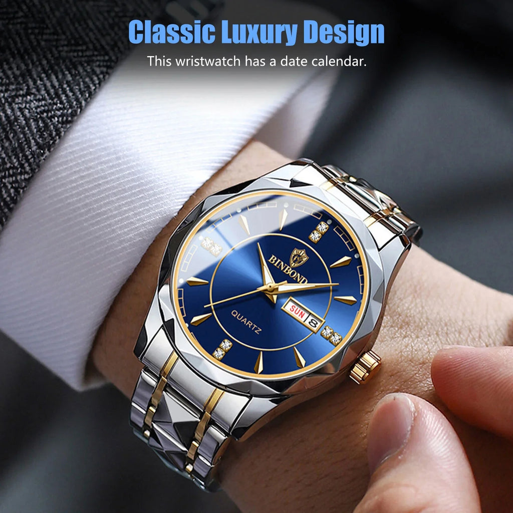 Luminous Waterproof Stainless Quartz Classic Steel Men's Watch Luxury Business