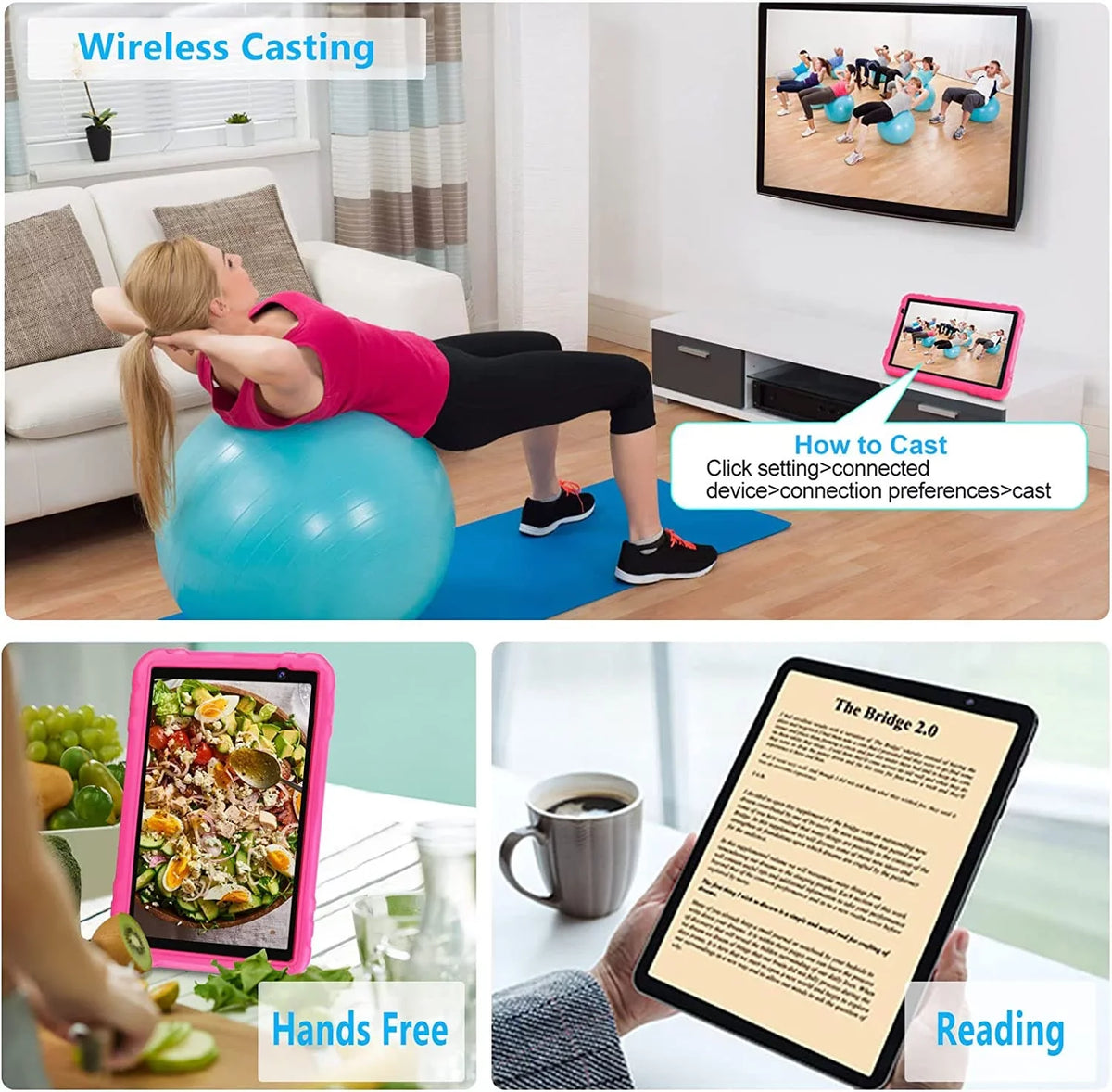 Tablets Pink inch 64GB 11 IPS HD 4GB Tablet 10 Case Android Touchscreen Split Kids Screen Drop-Proof ROM Wifi RAM