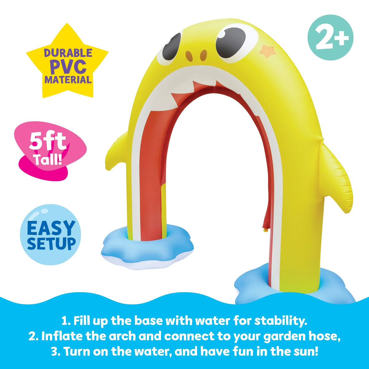 Pinkfong Summer Sprinkler Arch, Backyard 5ft 2+) Fun Water (Ages Inflatable Rainbow Baby Shark