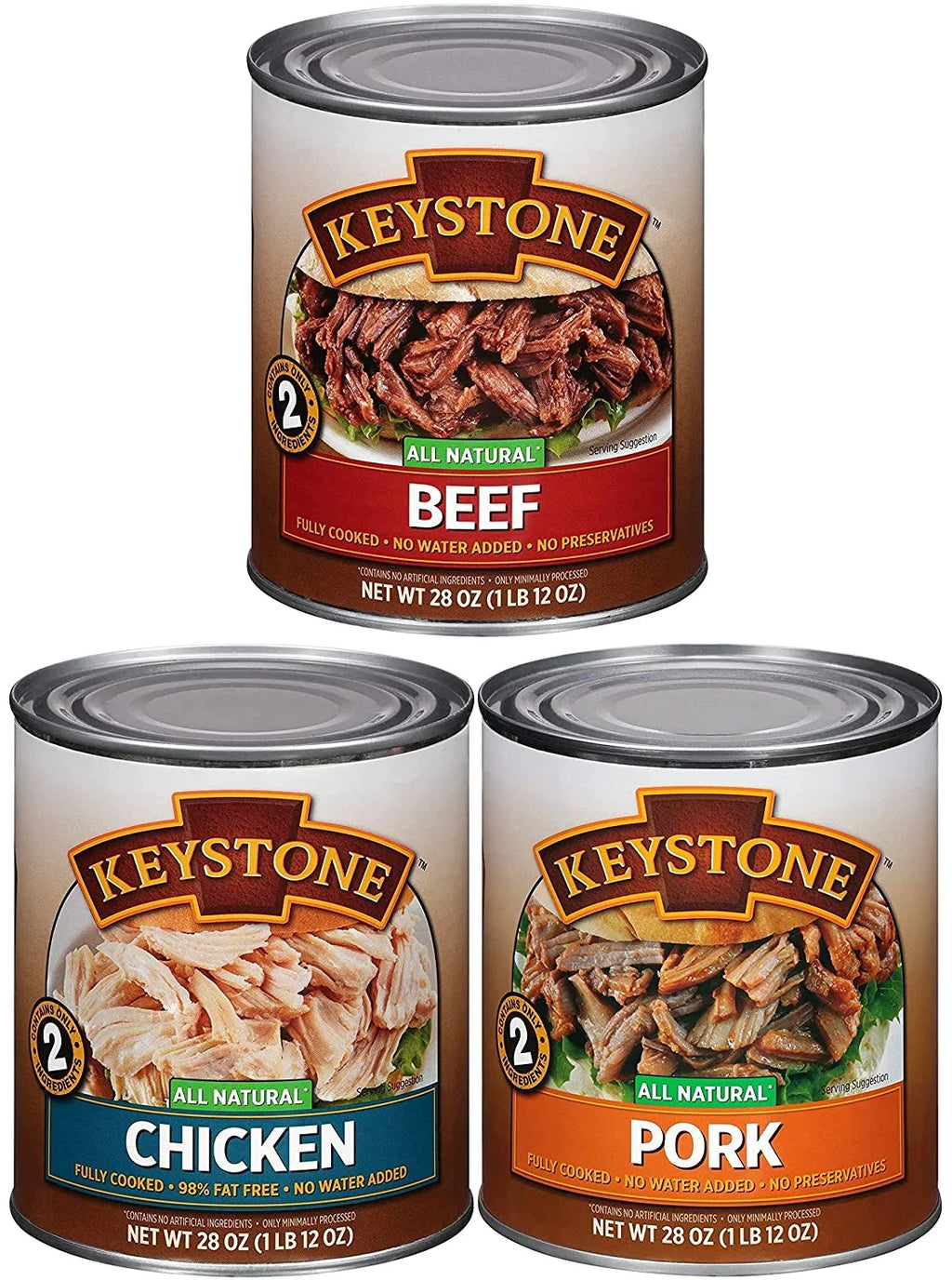 Long Cans Chicken 2 Pork (6 Natural 28oz of Survival Keystone Life Camping Emergency Food eat Ready Beef, - Combo and Shelf All Each) to Cans
