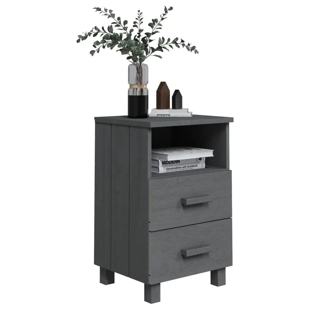 Wood pcs 15.7"x13.8"x24.4" Gray 2 Bedside Irfora Dark Solid Cabinets HAMAR