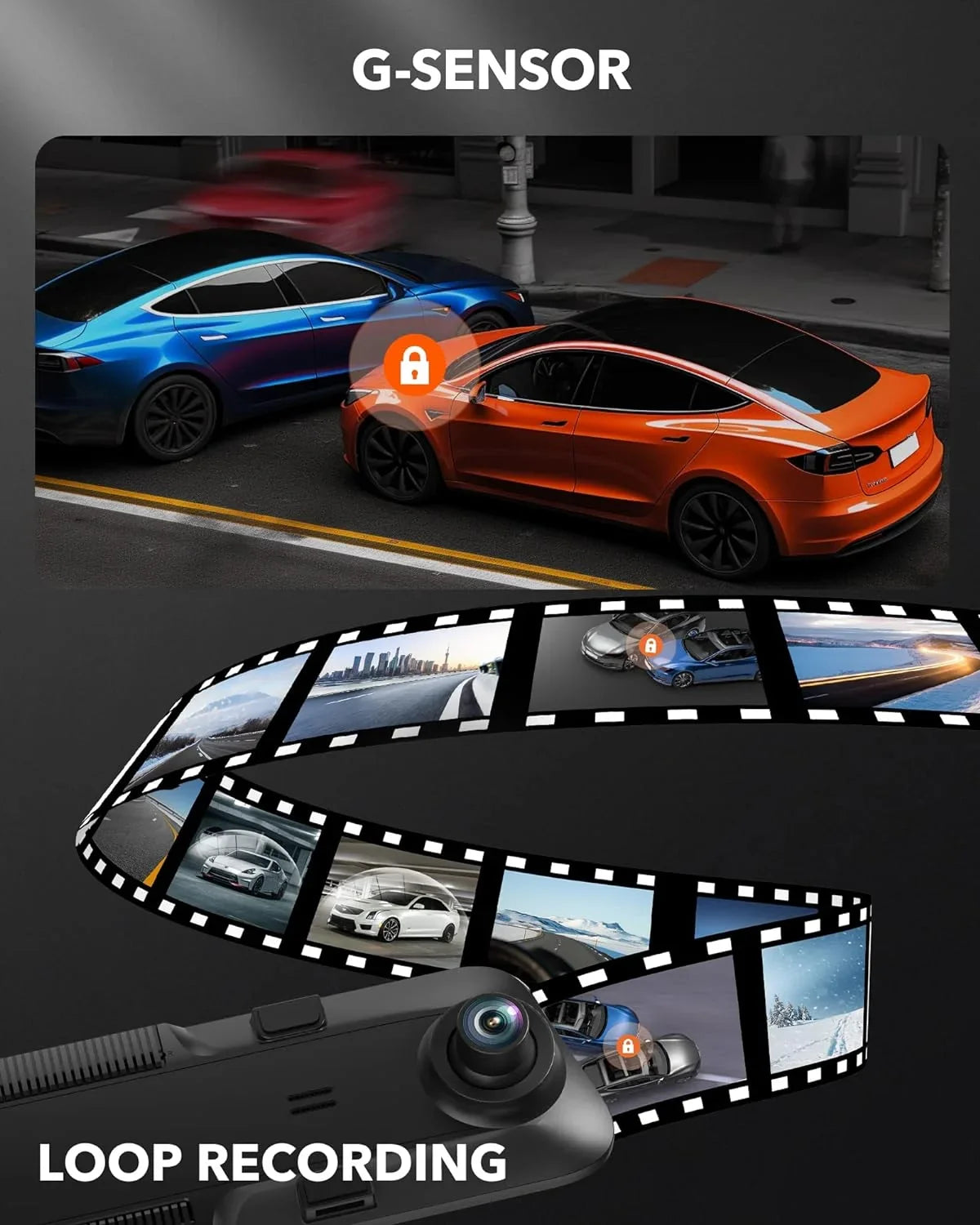 Mirror Dash & and Port GPS, Cameras 12'' Vision, 4K 1080P Vehicle, USB Front Super Rear with Rear WOLFBOX 64GB Cam, Dash Car Card C Night Free View