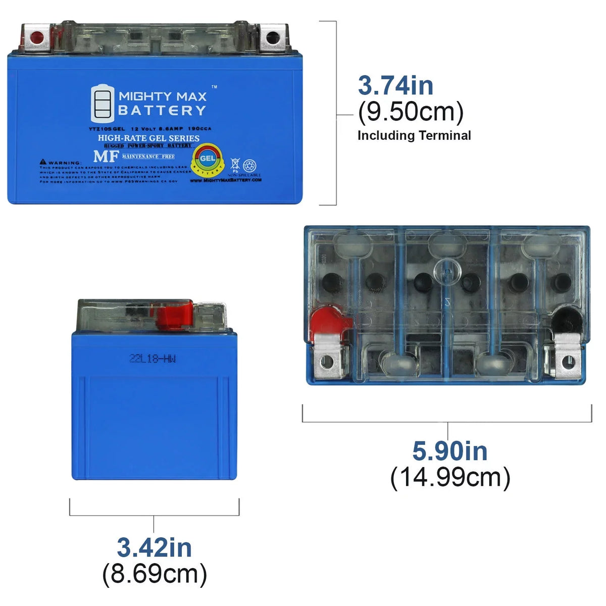 Replacement with GSX-R1000 YTZ10SGEL 8.6AH Pack 12V GEL 00-17 Battery - 8 Suzuki 1000 compatible