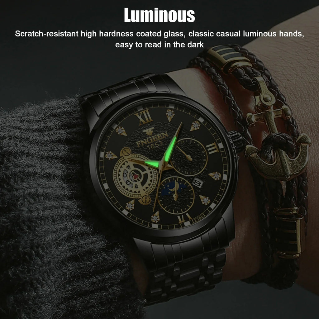 Steel Stainless Waterproof Wristwatch Classic Watch Men's Quartz Luxury Luminous