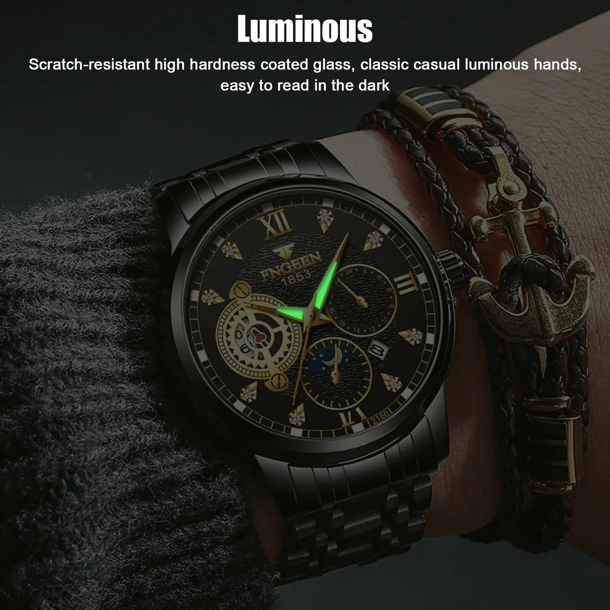 Steel Stainless Waterproof Wristwatch Classic Watch Men's Quartz Luxury Luminous