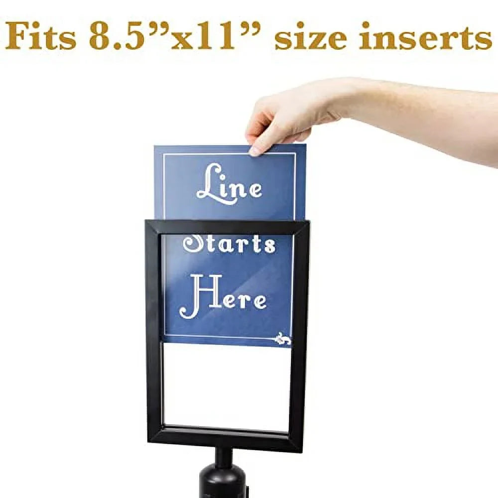 2" Belt Sign Pudgy Supplies Retractable Portrait Stanchions Party 11" x Diameter 8.5" Holder Pedro's Frame Metal Double-Sided Stanchion Black for - by