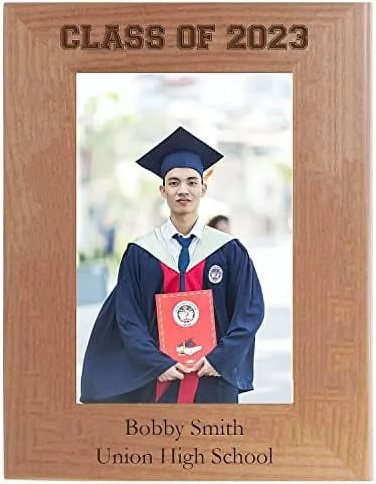 natural celebration wood graduating class - frame hanging/ graduation of alder class 2025 (5x7-inch 2023 2024 vertical) picture memory photo remembrance engraved 2022 laser