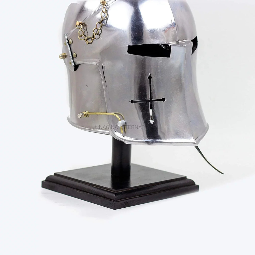 Props Larpers Crusader's Steel Templar Base & Black Helm Helmet Costumes International For Medieval Nagina Wooden On Barbuta | Brushed Knights Armory Visored