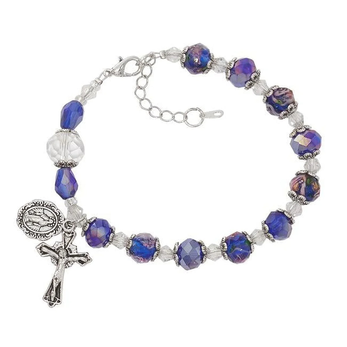 Blue in. with Links BR357 Flower Beads Adjustable Mcvan Crystal Bracelet & 7-8.5