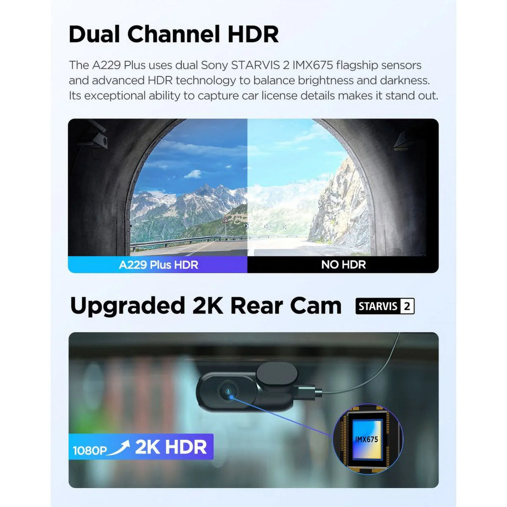 with A229 QHD Support Max Voice 2, VIOFO Cam 2-Channel Dash 2K/2K Wi-Fi, Control, GPS, Mode, Plus STARVIS 512GB Parking