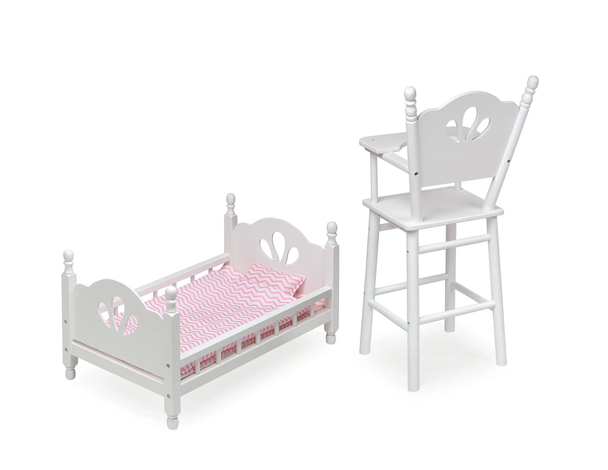 with Bed inch White/Pink Badger for and Dolls Chair English Country High Bedding - Basket 18