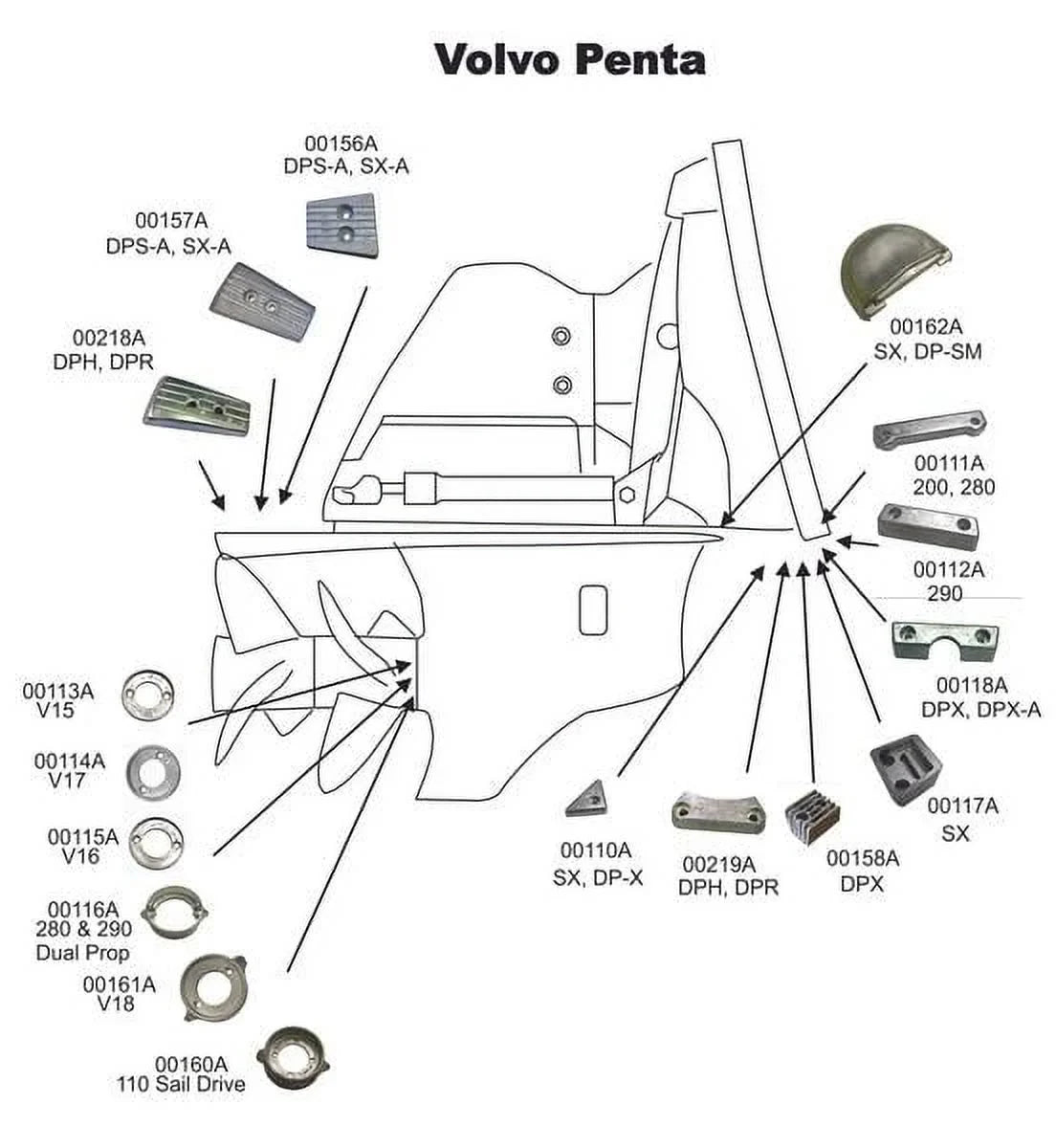 Military CM290KITZ, Volvo 852835, NEW Zinc Fits V-18 Propeller Zinc Outdrives US Complete Kit Grade Replaces 95351 Kit 875815-3, Anode 290 Single
