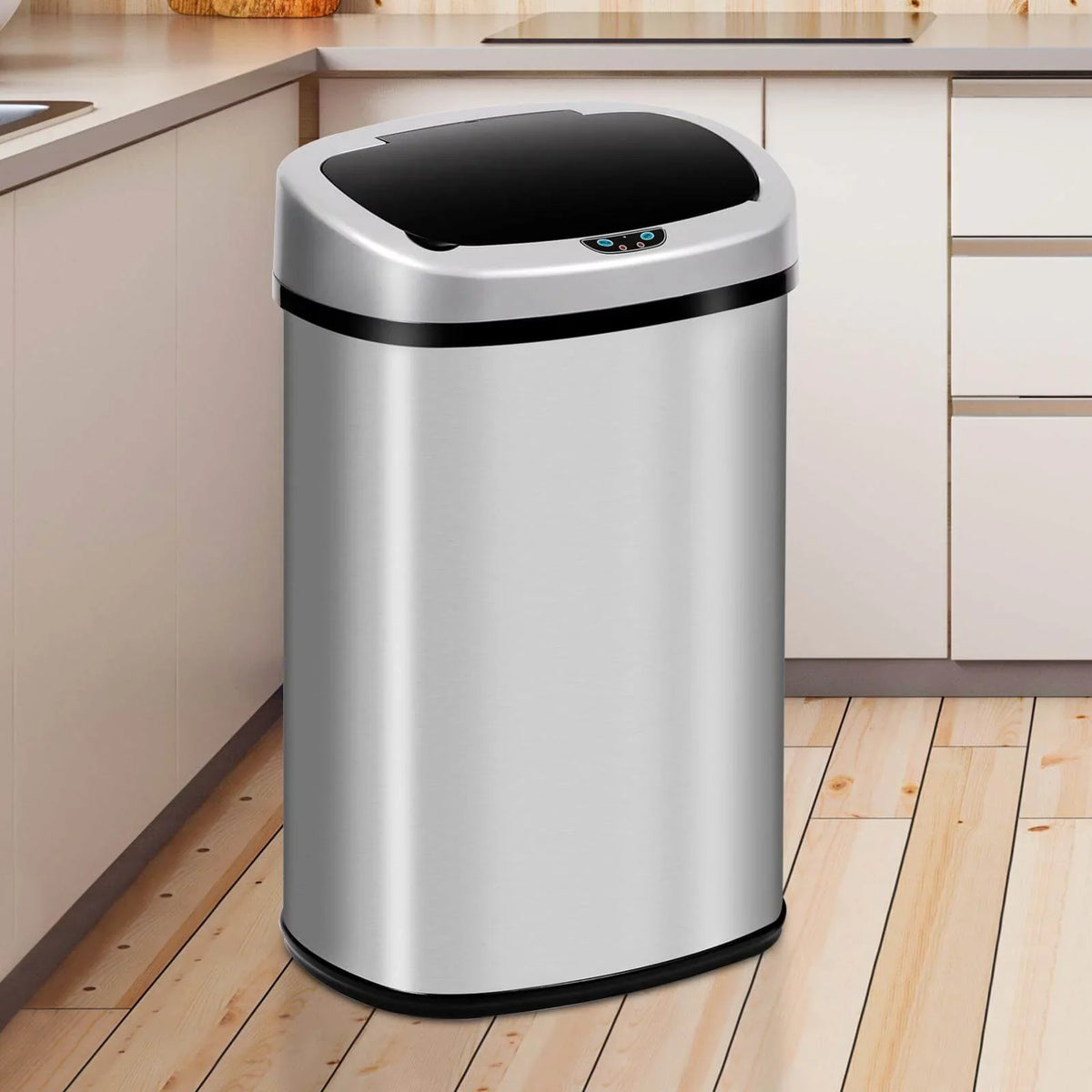 Lid, Can Anti-Fingerprint Touch-Free Kitchen Home, 13 Mute Stainless NiamVelo Gallon Sensor, Can with Automatic Bin for Waste & Designed Garbage Silver Trash Motion with Steel Office