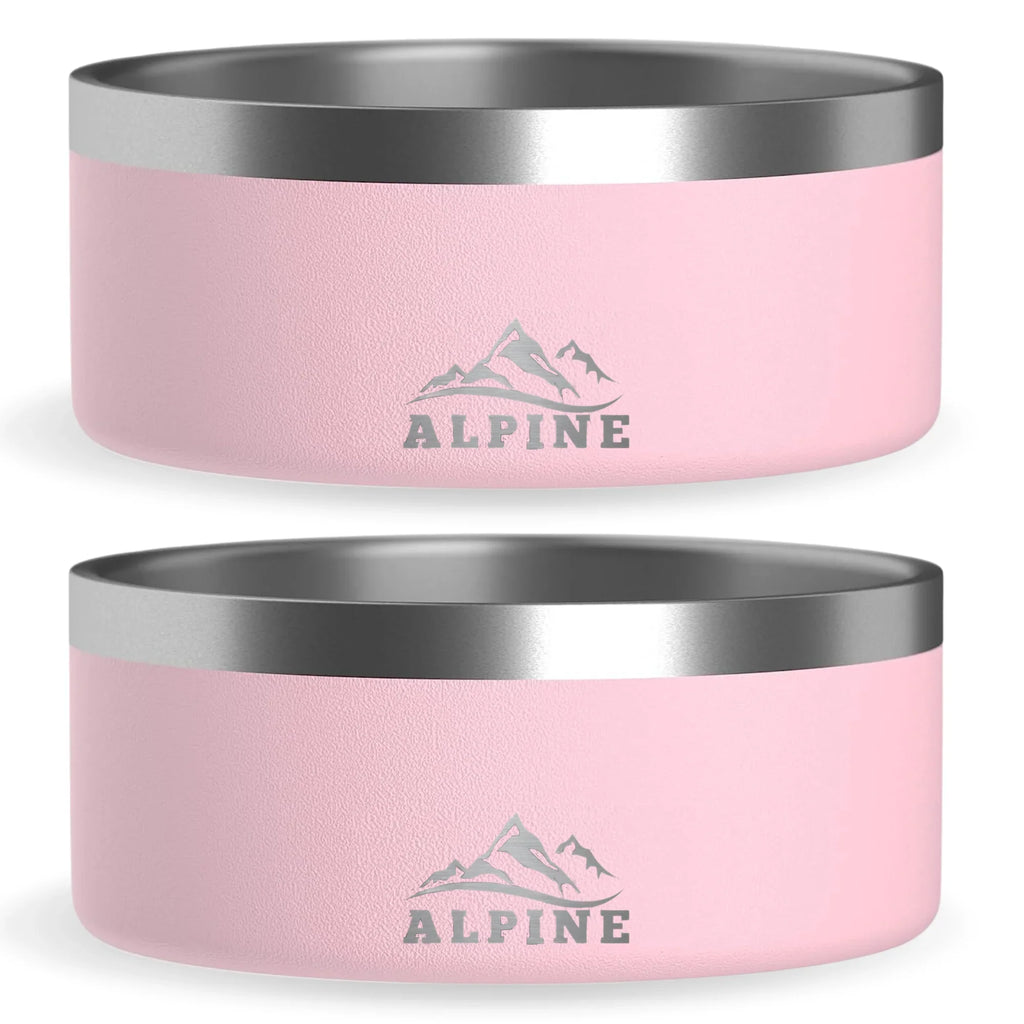 ALPINE Dishwasher Bowls, for Food Double of Steel 2 (32 Walled Set Non Bowl Insulated, Slip, Water, Pet and Pink) Stainless oz, Rustproof, Dog Safe Metal
