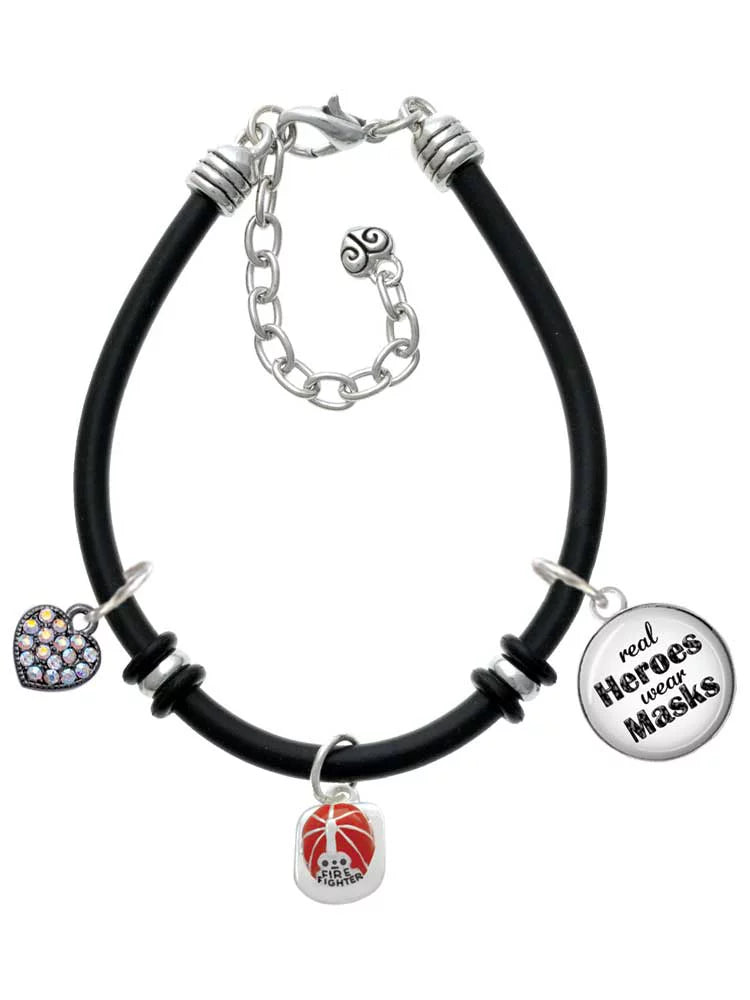 Dome Rubber Wear Silvertone Black Bracelet Heroes Enamel Real Firefighter Jewelry Helmet Delight Masks Charm Red
